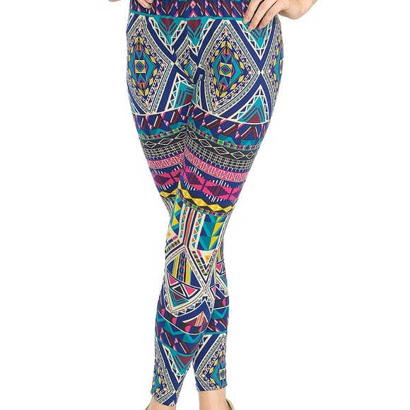 Y2K Chevron Color Festival Leggings Stretch Pants Size S M L Pink Owl Apparel - Picture 2 of 4