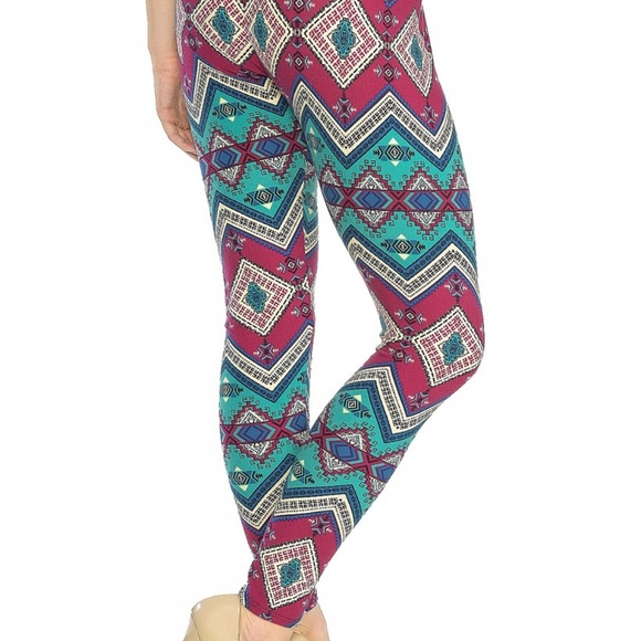 Y2k Chevron Teal Indie Art Print Leggings Size S M L Pink Owl Apparel - Picture 4 of 4