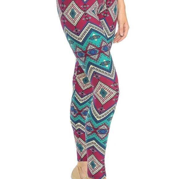 Y2k Chevron Teal Indie Art Print Leggings Size S M L Pink Owl Apparel - Picture 3 of 4