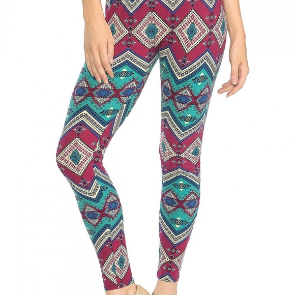 Y2k Chevron Teal Indie Art Print Leggings Size S M L Pink Owl Apparel - Picture 2 of 4