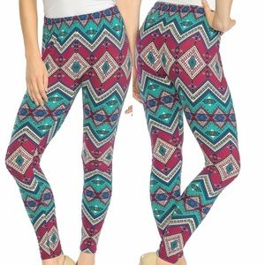 Y2k Chevron Teal Indie Art Print Leggings Size S M L Pink Owl Apparel