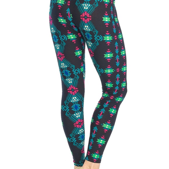 Y2K Aztec Neon Indie Art Print Leggings Stretch Pant Size S M L Pink Owl Apparel - Picture 4 of 4