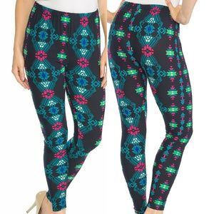 Y2K Aztec Neon Indie Art Print Leggings Stretch Pant Size S M L Pink Owl Apparel