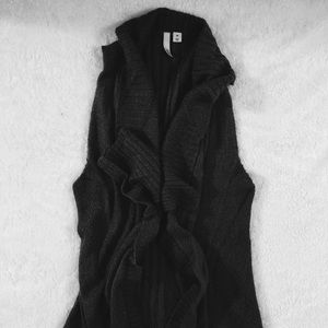 Long Open Front Gray Knit Vest
