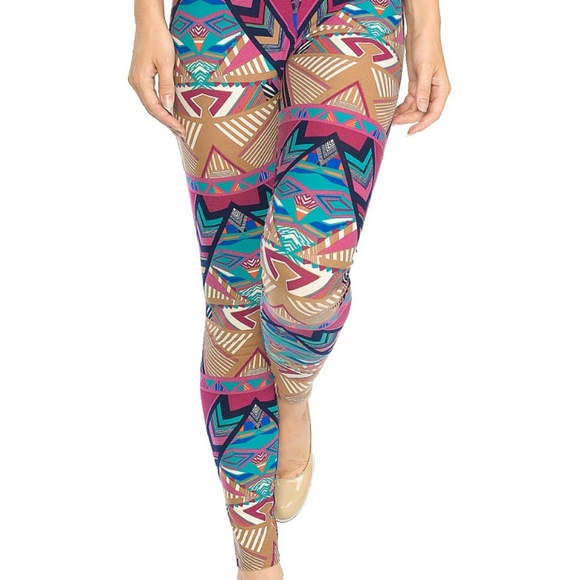 Y2K Loud Aztec Festival Print Leggings Stretch Pants Size S M L Pink Owl Apparel - Picture 2 of 4