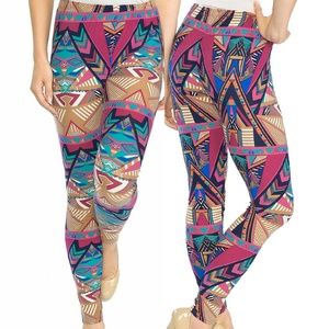 Y2K Loud Aztec Festival Print Leggings Stretch Pants Size S M L Pink Owl Apparel