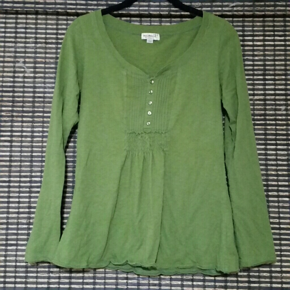 Olive Green Long Sleeve Tunic Blouse Size S
