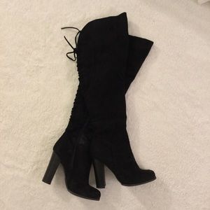 Black Lace Up Knee High Boots