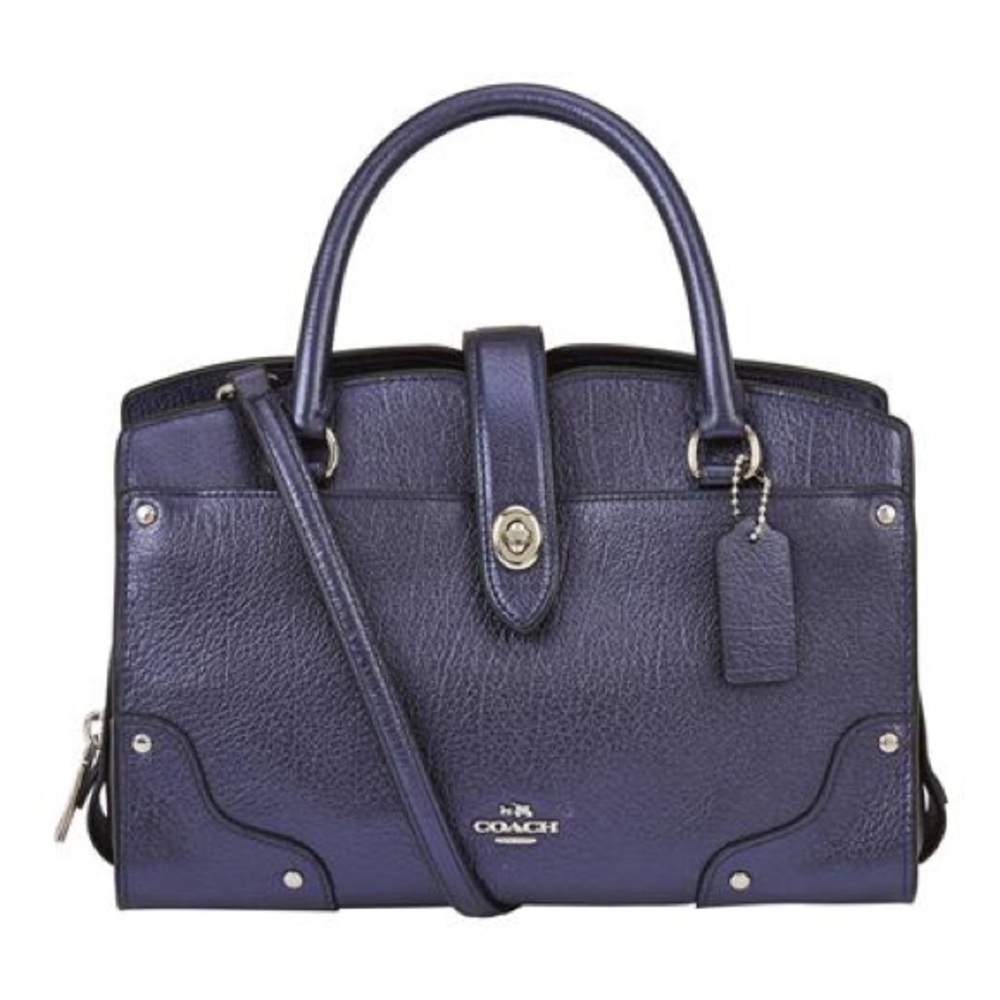 Coach Mercer 24 Satchel Bag In Grain Leather, Navy