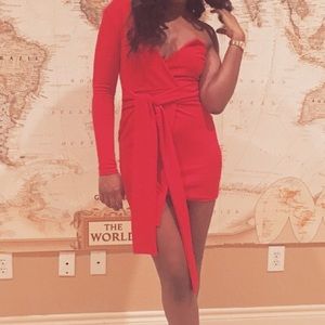 Boohoo red one shoulder dress