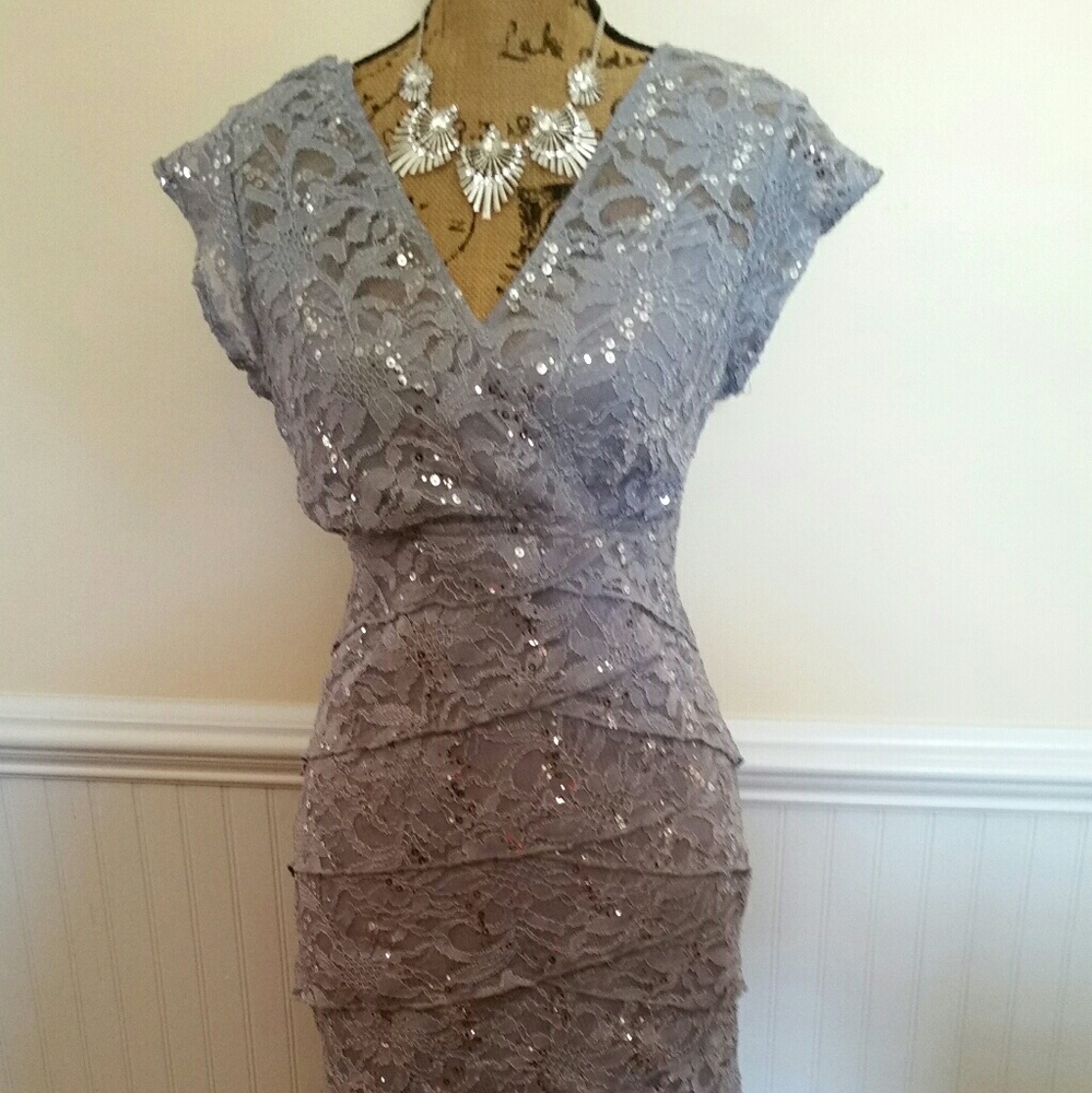 Gray lace layered ruffle dress