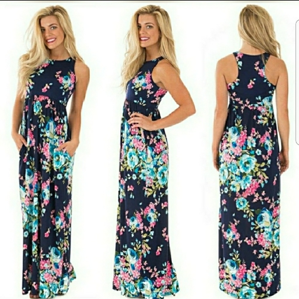 Bellamie Navy Floral Racerback Maxi Dress