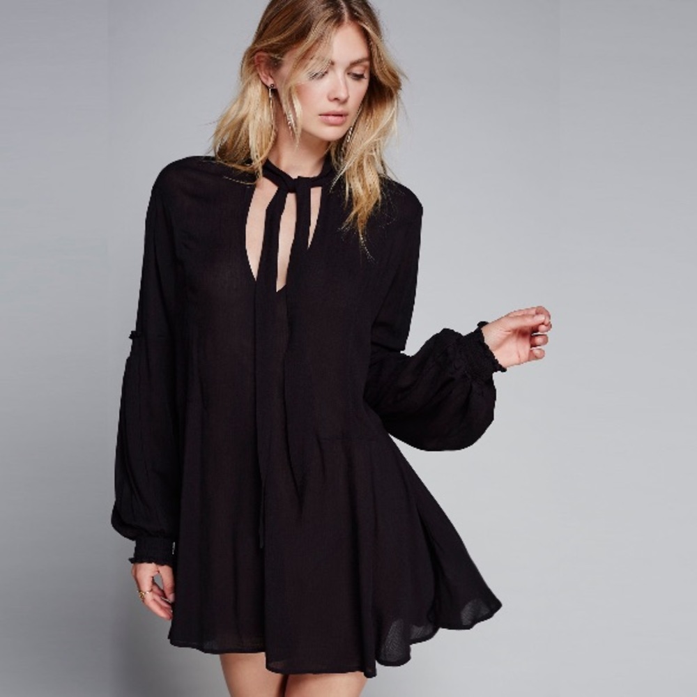 Tie Neck Tunic DRESS Last Rose Black - Picture 2 of 5