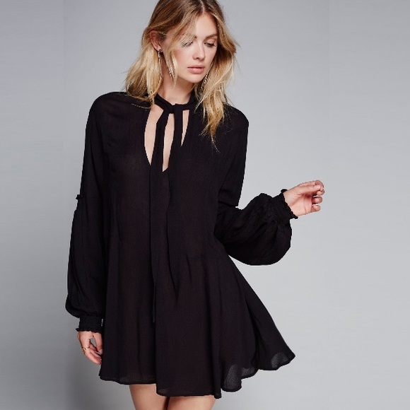 Tie Neck Tunic DRESS Last Rose Black - Picture 2 of 5