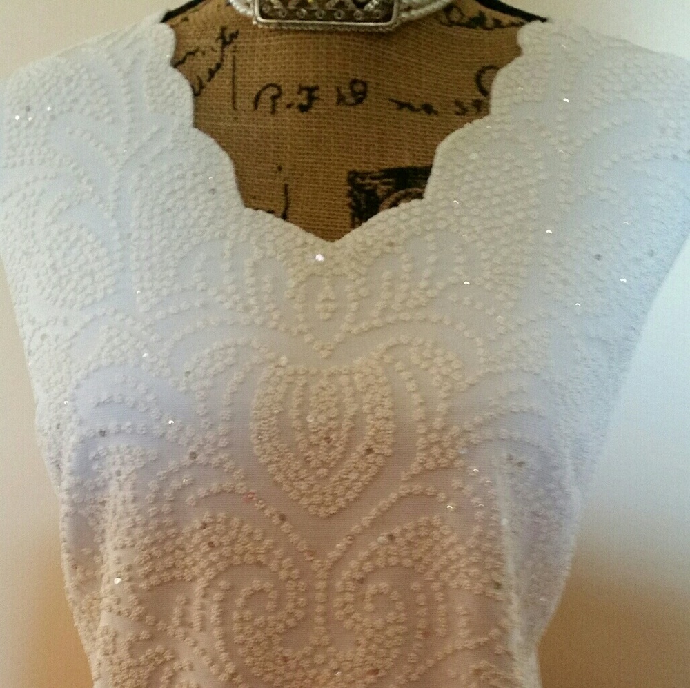 Winter white sequin beaded top