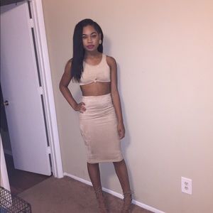 Nude Suede Two Piece Set