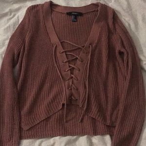 Mauve Lace Up Sweater