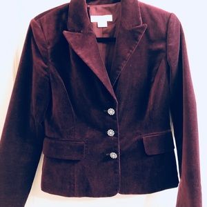 🍁Michael Kors Velvet Blazer Rich Burgandy 6