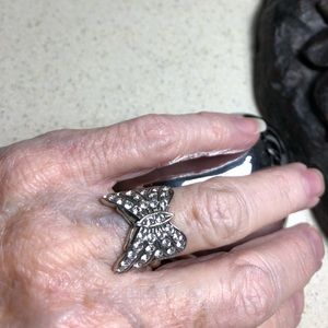 Sterling silver and crystal butterfly ring