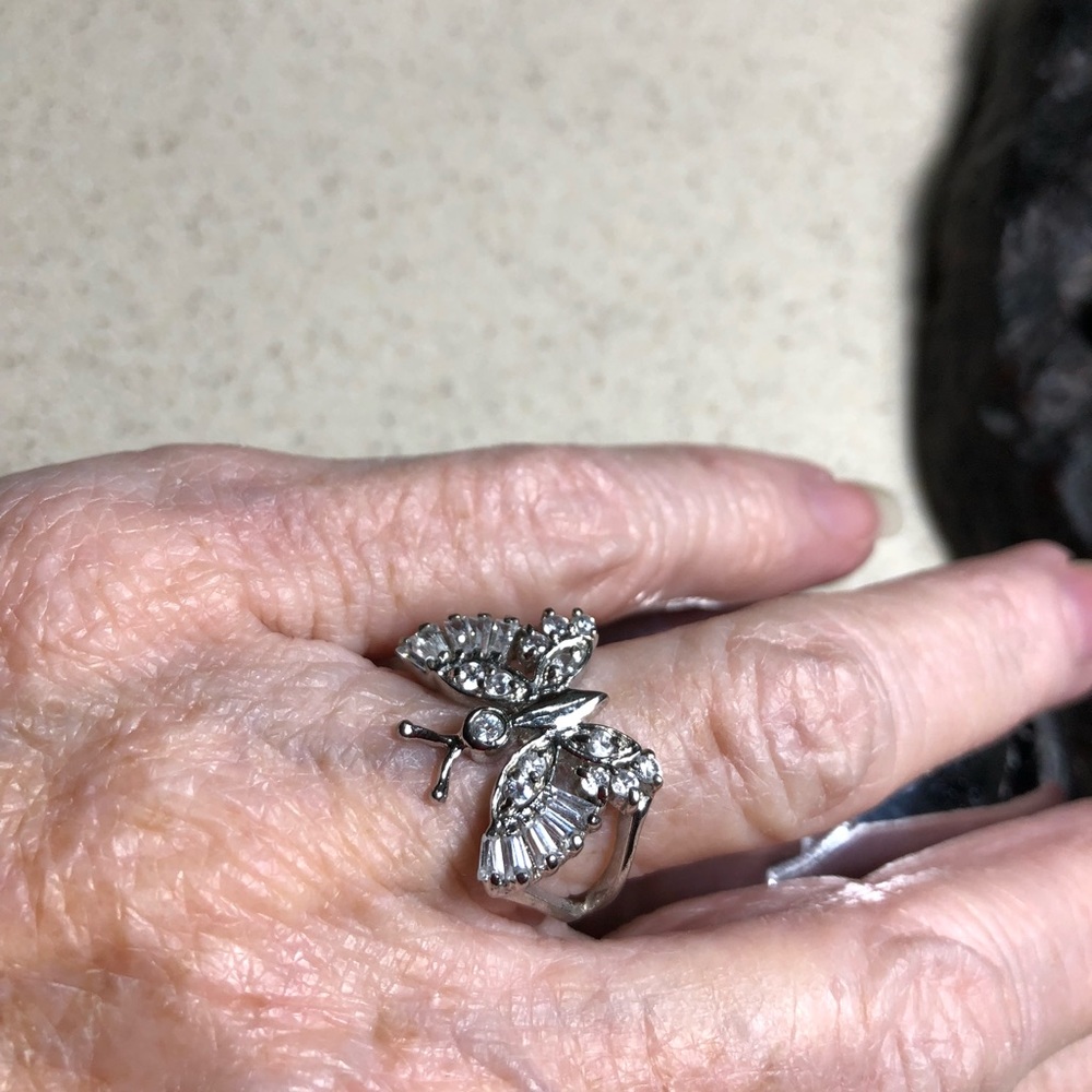 Pretty sterling crystal butterfly ring