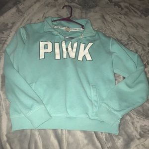 PINK Quarter Zip Sweatshirt - Teal in Color
