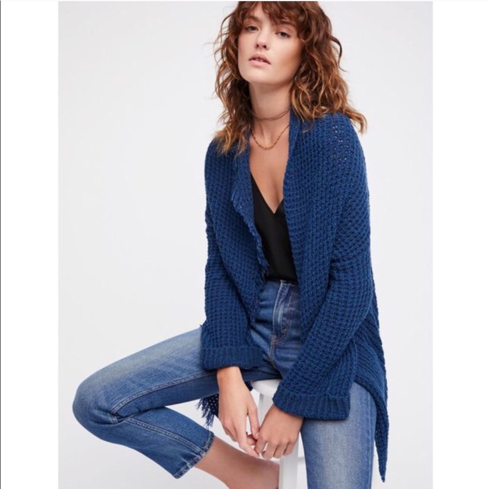 Free People I’ll be there blue silk knit cardigan