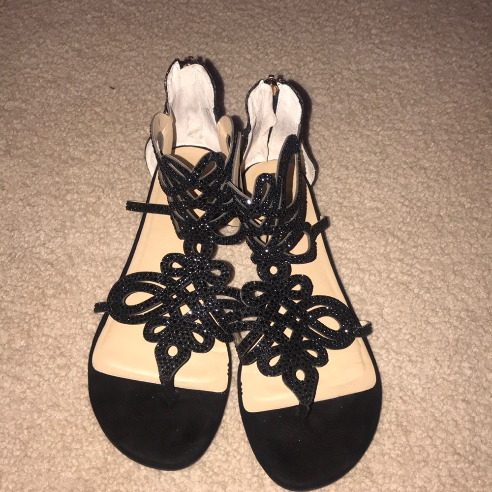 Black crystal studded sandals