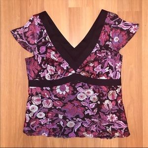 Ann Taylor loft petite empire waist silk vneck top