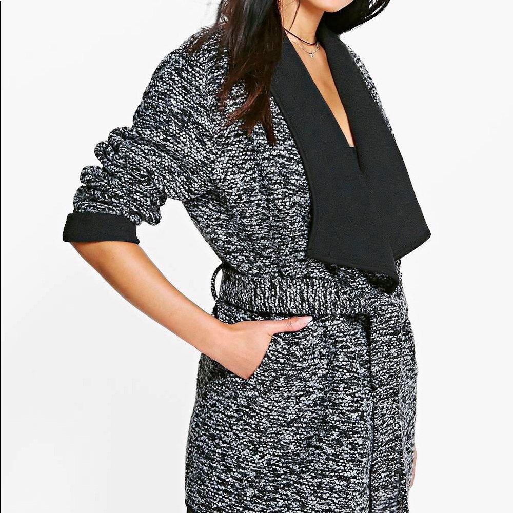 Boohoo Waterfall Jacket In Black And White