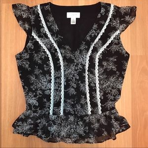 Ann Taylor loft petite black white flowers peplum