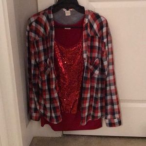 Carrie Allen tank with flannel shirt
