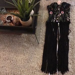 Black Lace Floral Bustier/Corset with fringes