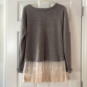 Cozy Grey sweater w/ Lace bottom ~ Blu Pepper~ M