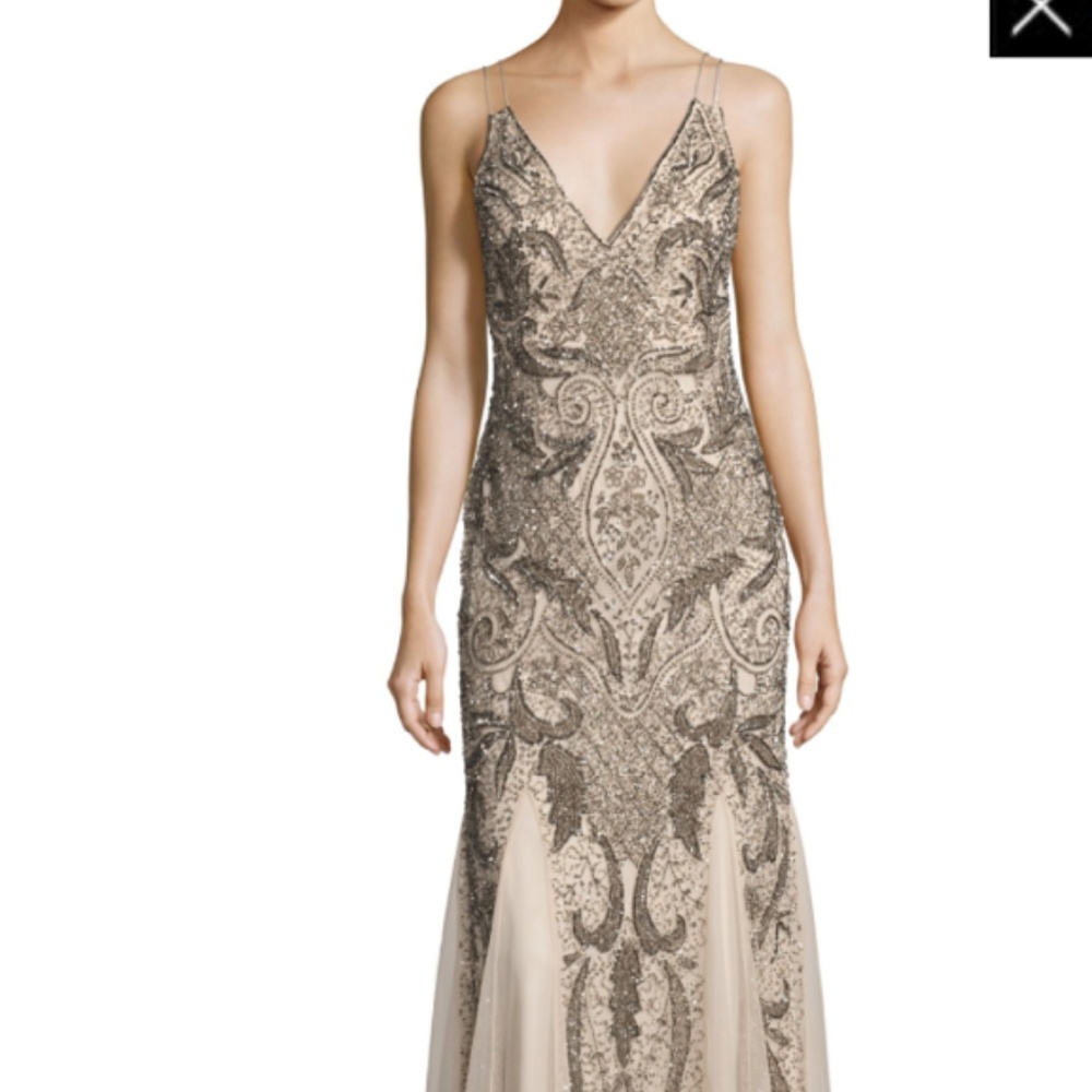 Aidan Mattox Beaded Paisley Chiffon Evening Gown
