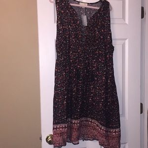 Black Floral Lace Up Dress, 3X