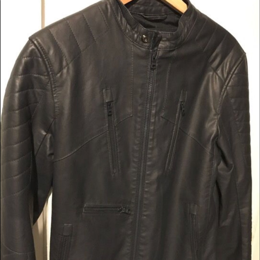 ARMANI NAVY MOTO FAUX LEATHER JACKET (M)