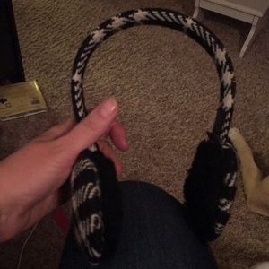 Burberry black and white plaid ear muffs