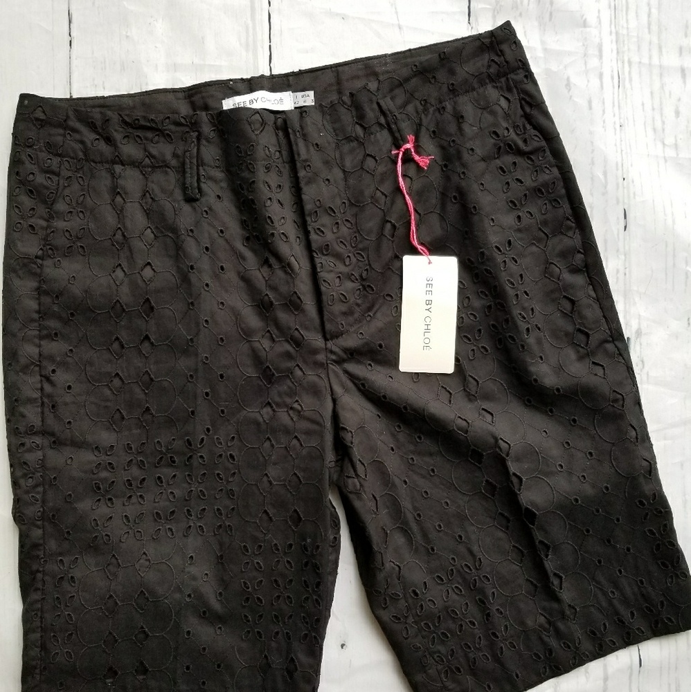 See by Chloe Black Eyelet Shorts