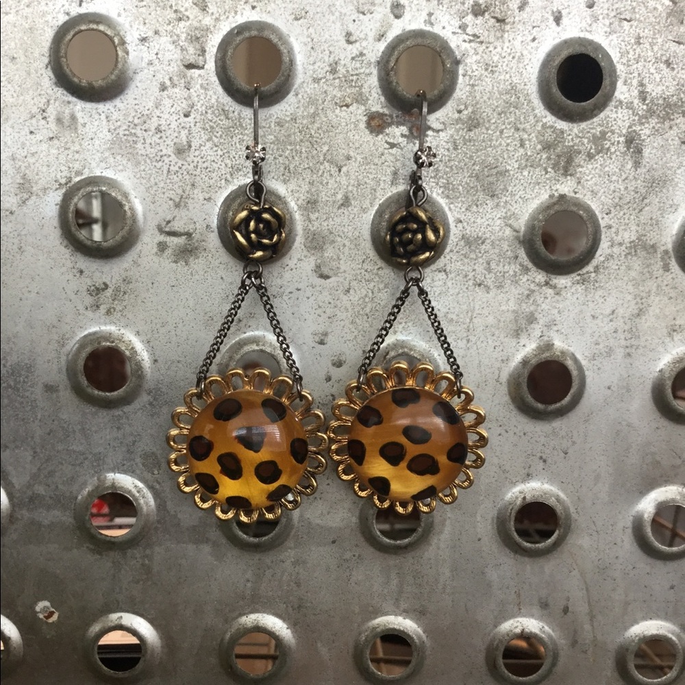 Betsey Johnson Leopard & Rose Earrings.