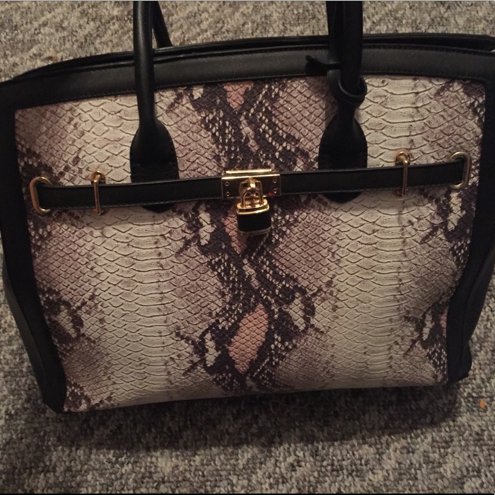 Pink and Black Faux Snakeskin Handbag