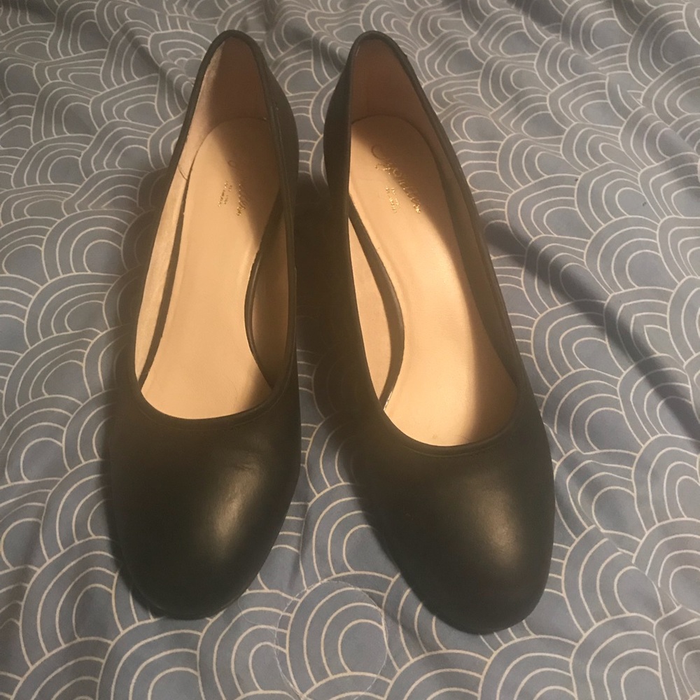 Black leather block heel pumps by Seychelles