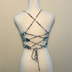 Bikini Top Pineapple Zipper Blue White Medium