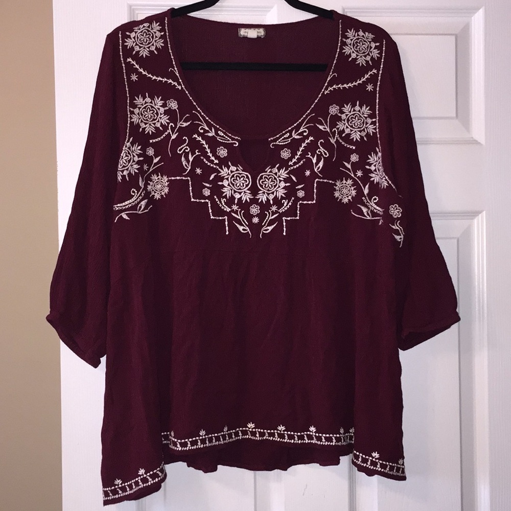 Boho Embroidered Top, 1X