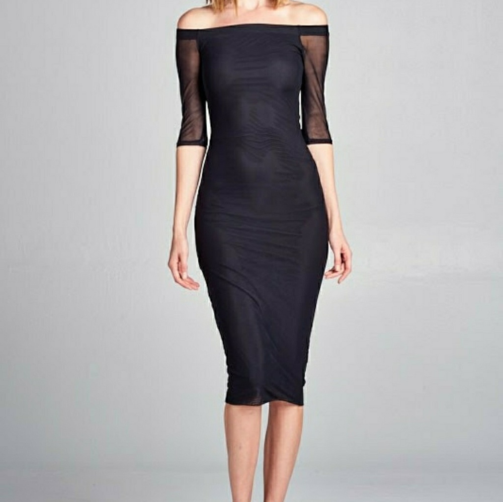 Black off shoulder midi dress