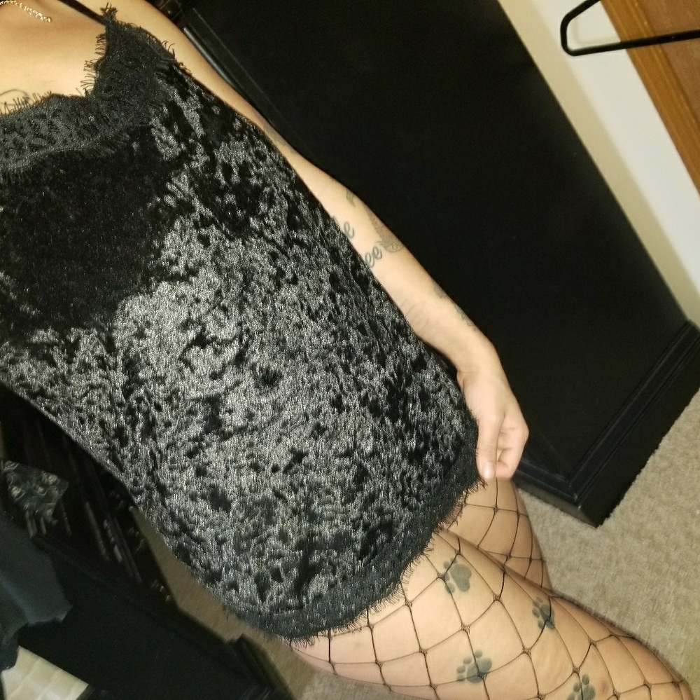 Black crushed velvet tank