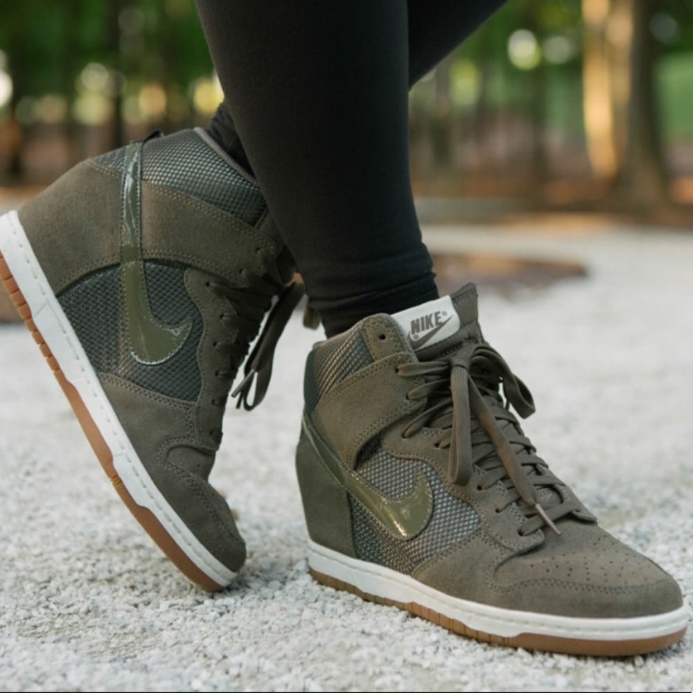 Olive green Nike wedge sneakers!