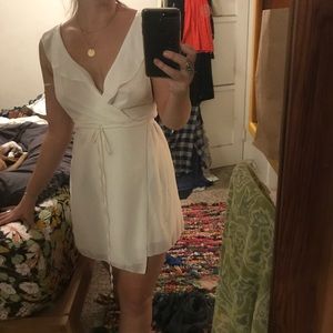 White chiffon wrap dress