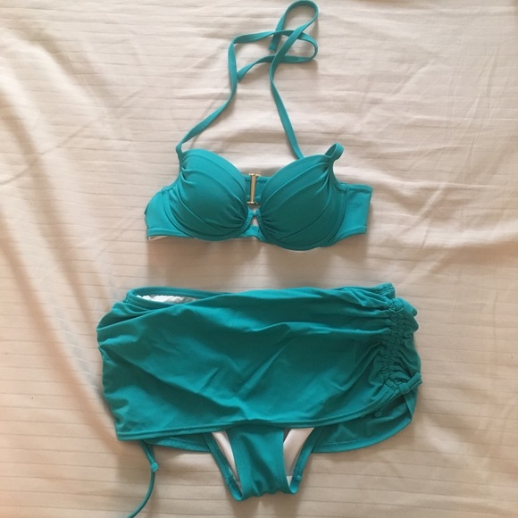 Victoria’s Secret Aqua Halter Bikini Top and Skirt - Picture 1 of 4