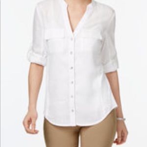 White Shirt Ribbed Side Stretchy Sz 8