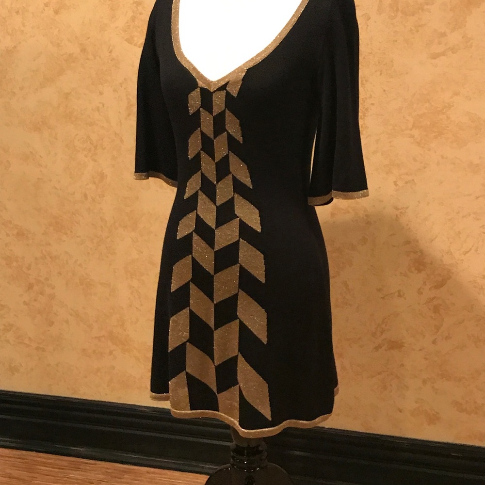 Temperley London - Black Silk w/ Gold Metallic Trim Mini dress